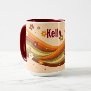 Retro Erdig Regenbogen & Blumen Benutzerdefinierte Tasse