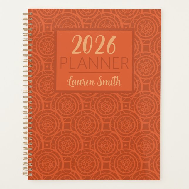 Retro-Erdige Orange-Mandala-Muster Planer (Vorderseite)