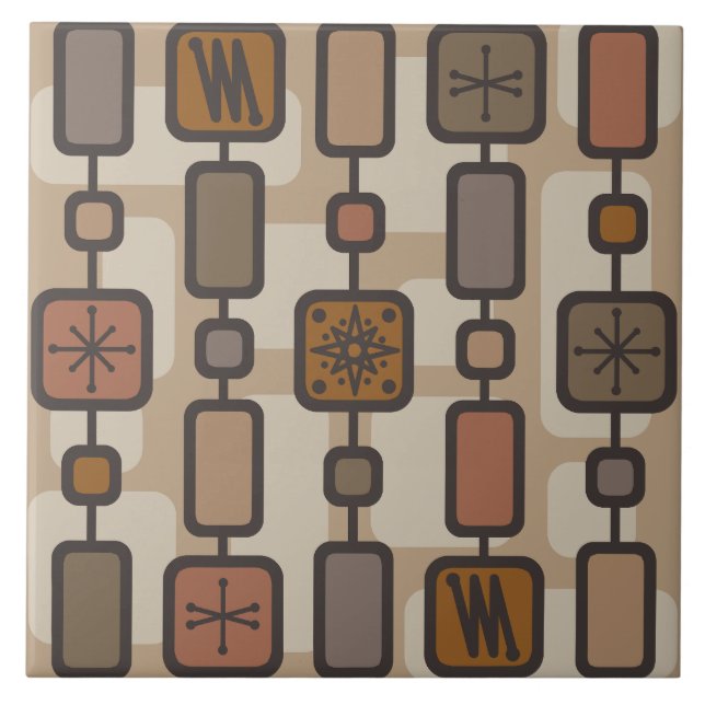 Retro-Erdtöne der atomaren Geometrie Fliese (Vorderseite)