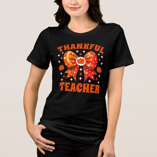 Retro Erntedank Lehrerin Coquette Bow Tri-Blend Shirt (Vorderseite)