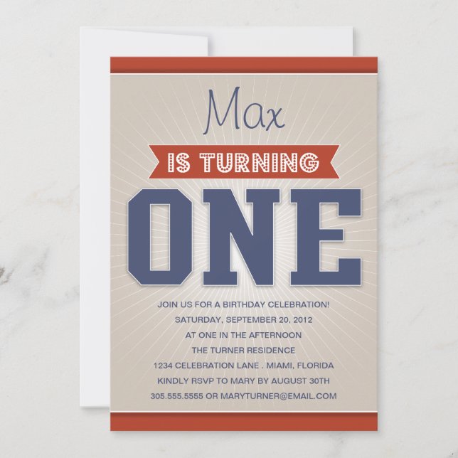 RETRO ERSTE GEBURTSTAGS-EINLADUNG DES EINLADUNG (Vorderseite)