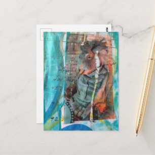 Retro Esel Unique Mixed Media Collage Postkarte