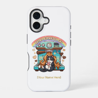 Retro Espresso Süße Katze Kaffee Personalisiert iPhone 16 Hülle