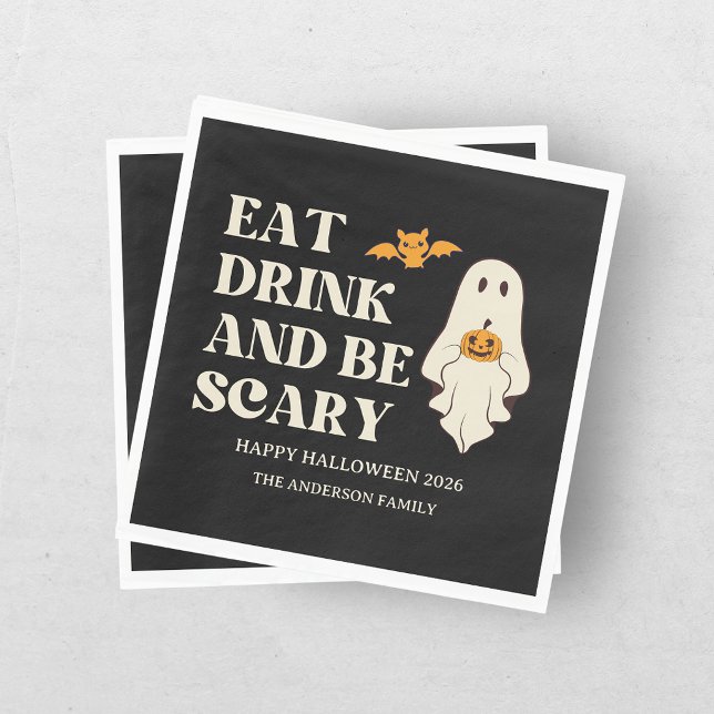 Retro essen Drink & Be Scarry Spooky Halloween Serviette (Von Creator hochgeladen)