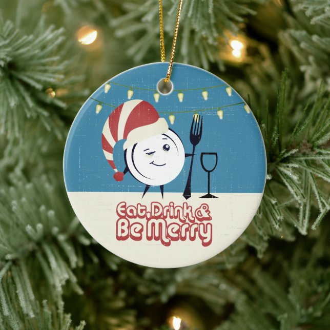 Retro essen Drink zu fröhlichen Abendessen Teller  Keramik Ornament (Baum)