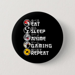 Retro Essen Schlaf Anime Gaming Wiederholen Kawaii Button