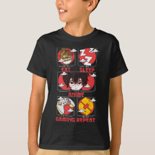Retro Essen Schlaf Anime Gaming Wiederholen Kawaii T-Shirt