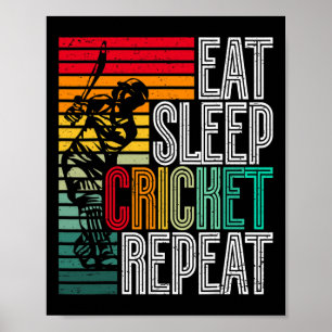 Retro Essen Schlaf Cricket Wiederholen Poster