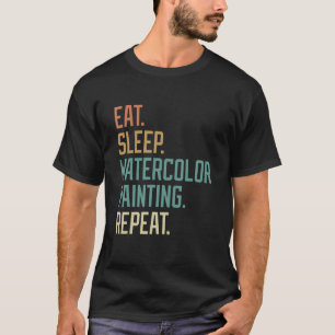 Retro essen Sleep Watercolor Malerei wiederholen V T-Shirt