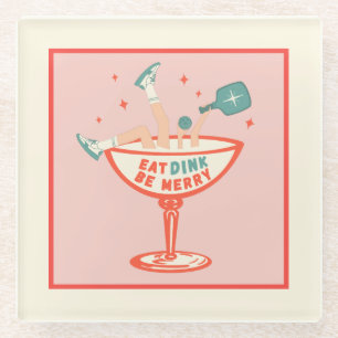 Retro essen, trinken und Meren Pickleball Weihnach Glasuntersetzer