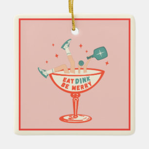 Retro essen, trinken und Meren Pickleball Weihnach Keramikornament