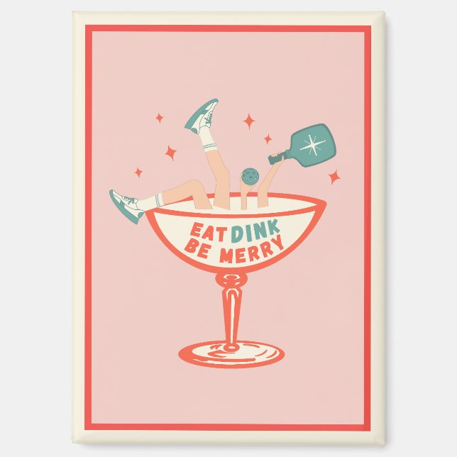 Retro essen, trinken und Meren Pickleball Weihnach Magnet (Vorderseite)