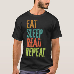 Retro esst schlafend lesen Wiederholungsbücher Bib T-Shirt