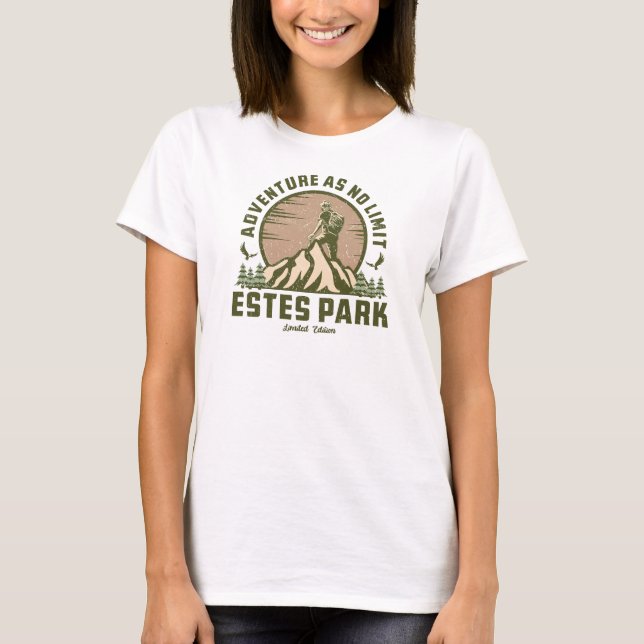 Retro Estes Park Wandern T-Shirt (Vorderseite)