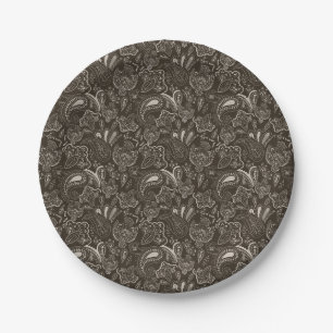 Retro-ethnisches Vintage-Paisley-Blumenmuster Pappteller
