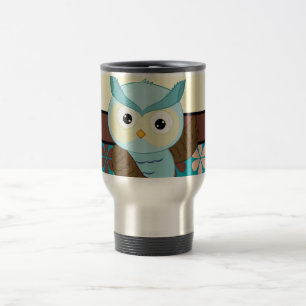 Retro Eule auf Funky Blumen-Hintergrund Reisebecher