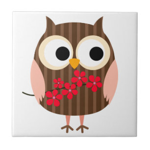 Retro Eulen-Mädchen mit Blumen Fliese