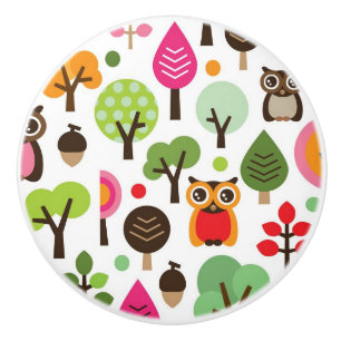 Retro Eulenmuster des rosa Blattbaums Keramikknauf