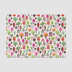 Retro Eulenmuster des rosa Blattbaums Seidenpapier