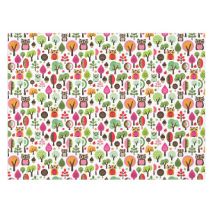 Retro Eulenmuster des rosa Blattbaums Tischdecke