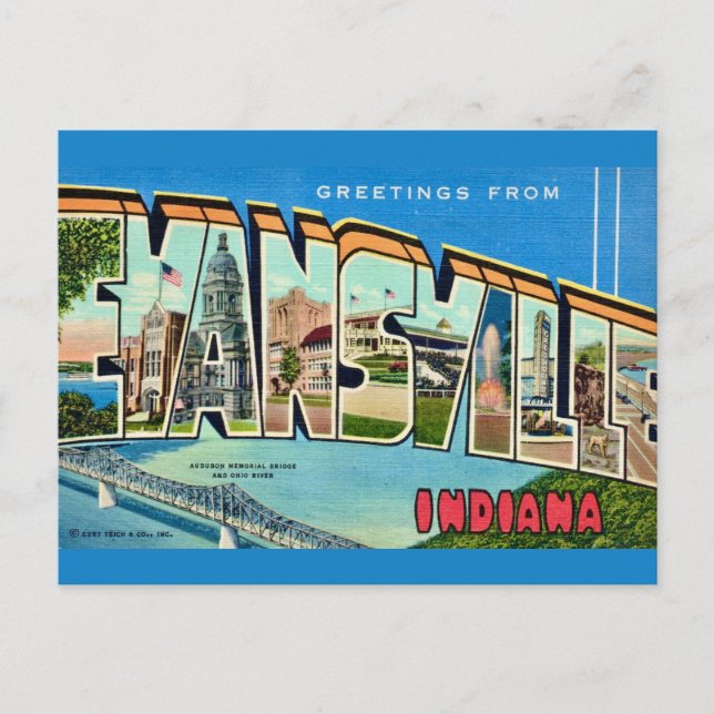 Retro Evansville IN Postkarte (Vorderseite)