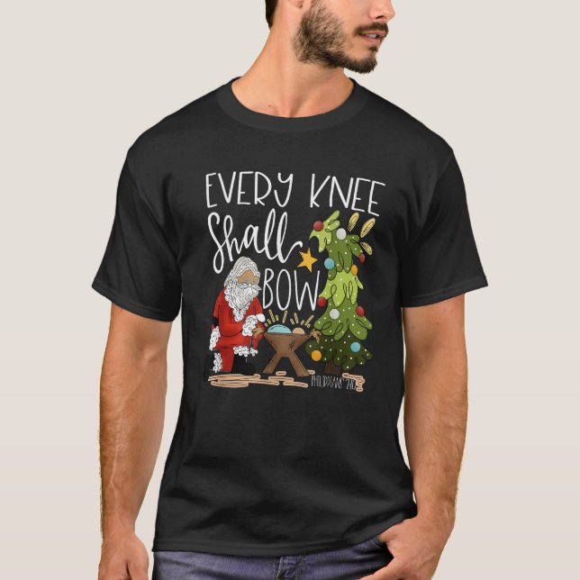 Retro Every Knee Shall Bow Santa Clause Religious  T-Shirt (Vorderseite)