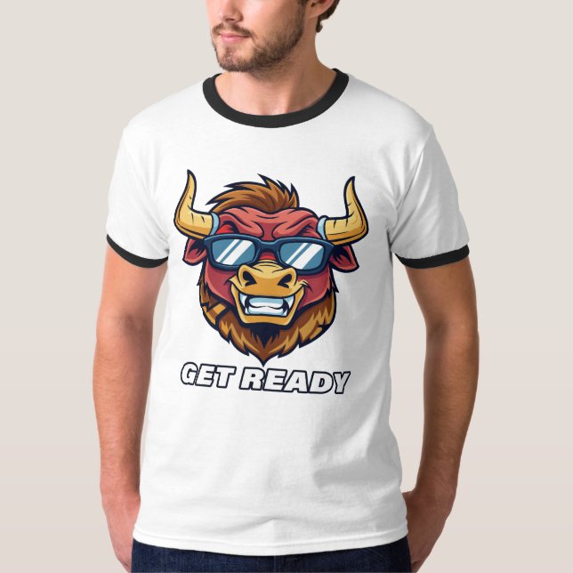 Retro Evil Bull mit Sonnenbrille und fertig zum Te T-Shirt (Vorderseite)