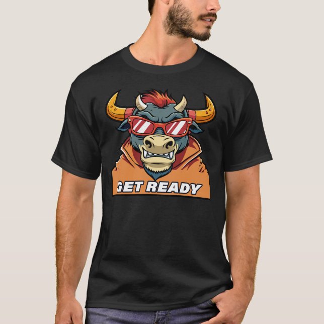 Retro Evil Bull mit Sonnenbrille und fertig zum Te T-Shirt (Vorderseite)