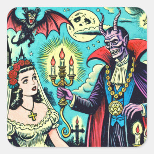 Retro Evil Horror Comic Quadratischer Aufkleber