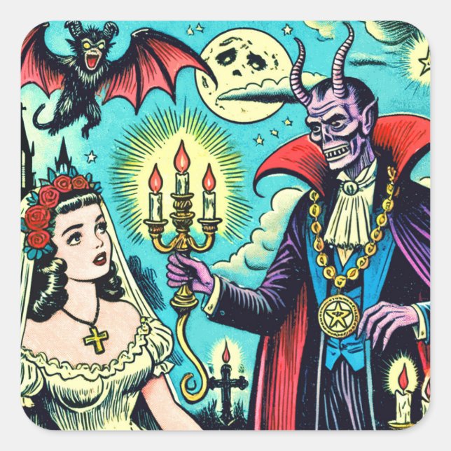 Retro Evil Horror Comic Quadratischer Aufkleber (Vorderseite)