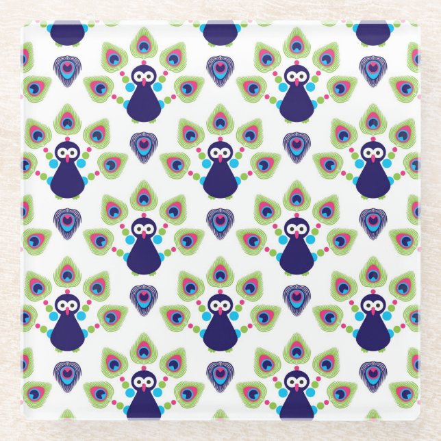 Retro exotischer Pfau Indiens Glasuntersetzer (Vorderseite)