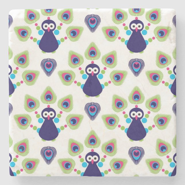 Retro exotischer Pfau Indiens Steinuntersetzer (Vorderseite)