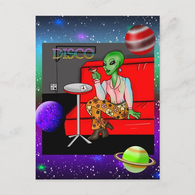 Retro Extraterrestrial in der Disco Lounge aus den Postkarte (Vorderseite)