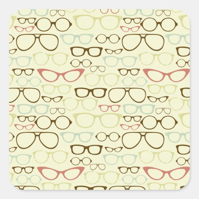 Retro Eyeglass Hipster Quadratischer Aufkleber (Vorderseite)