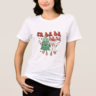 Retro Fa La Christmas Tree und Snowman Tri-Blen Tri-Blend Shirt