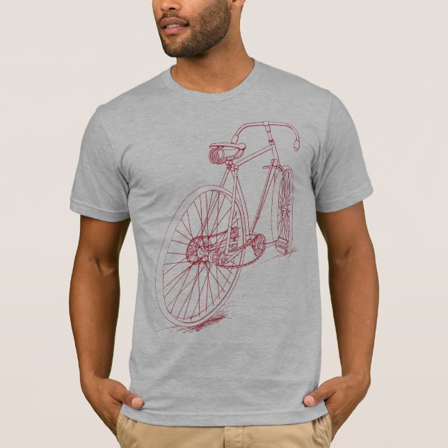 Retro Fahrrad, das Entwurf im Rot zeichnet T-Shirt (Vorderseite)