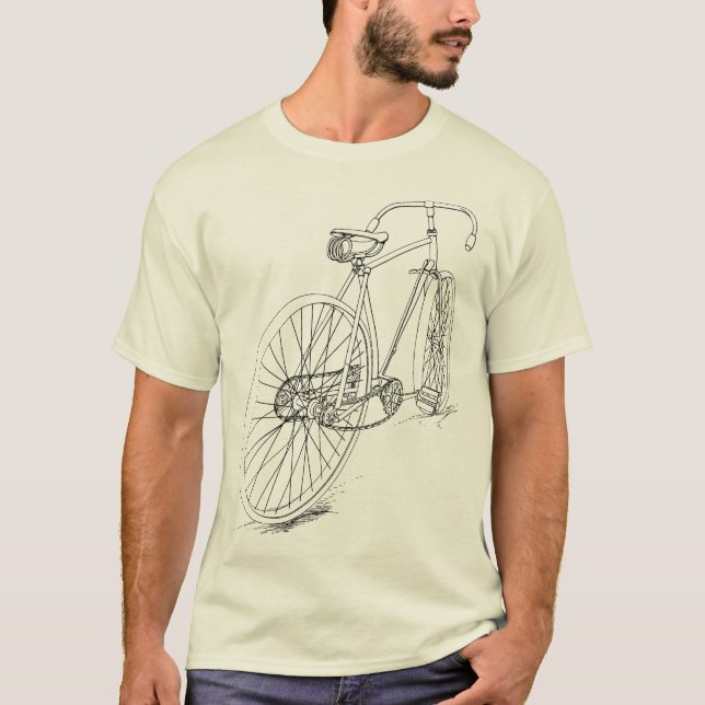 Retro Fahrrad, das Entwurf im Schwarzen zeichnet T-Shirt (Vorderseite)
