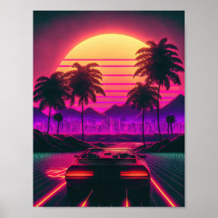 Retro-Fahrt: Die Synthwellen des Sonnenuntergangs Poster