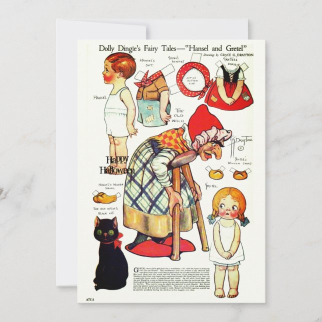 Retro Fairy Tale Halloween 🎃 Papierpuppen Dankeskarte (Vorderseite)
