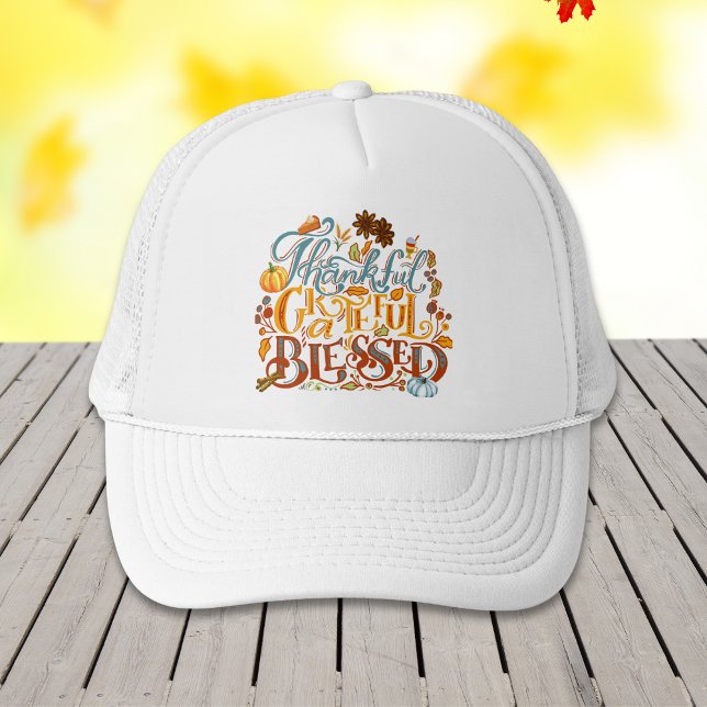 Retro Fall Dankbar Dankbarkeit gesegnete Typografi Truckerkappe (Von Creator hochgeladen)