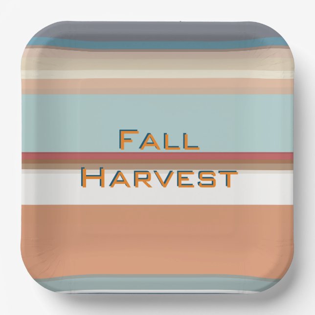 Retro Fall Harvest Blue Orange Streifen Pappteller (Vorderseite)