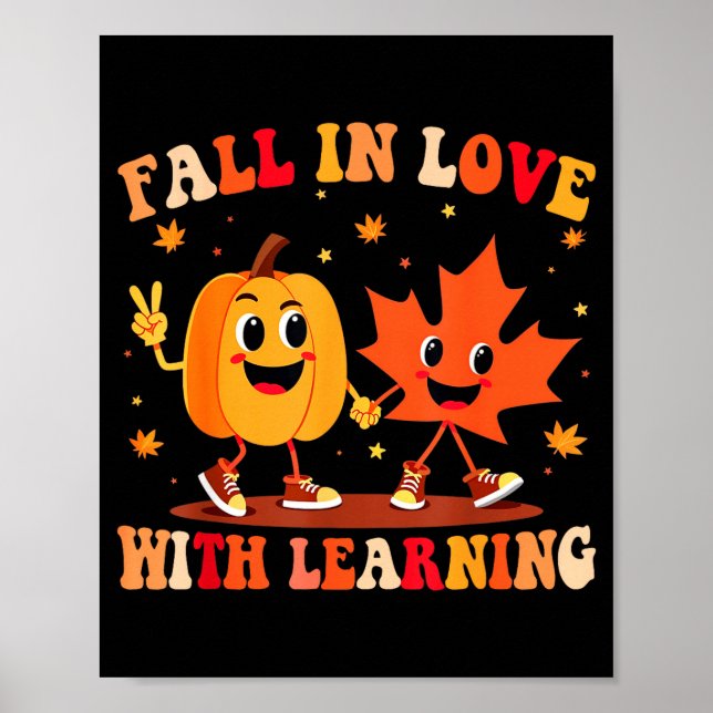 Retro Fall In Love With Learning Autumn Pumpkin Te Poster (Vorne)