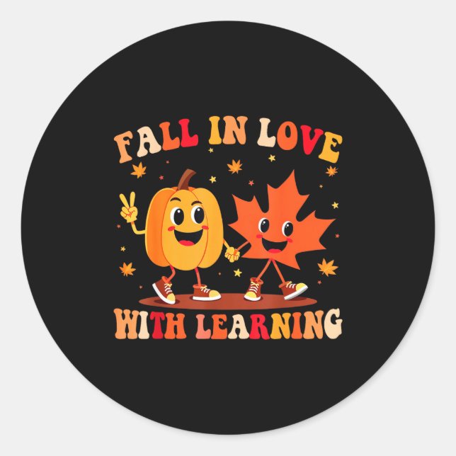 Retro Fall In Love With Learning Autumn Pumpkin Te Runder Aufkleber (Vorderseite)