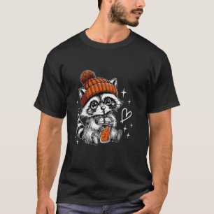 Retro Fall Racoon Coffee Ferry Racoon Pumpkin Autu T-Shirt