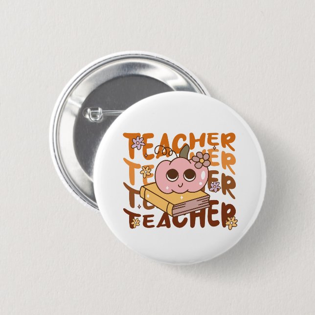 Retro Fall Teacher Pumpkin Halloween Button (Vorne & Hinten)