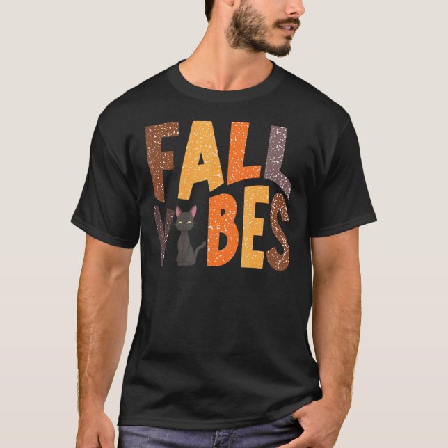 Retro Fall Vibes Black Cat Happy Fall Herbst Danke T-Shirt (Vorderseite)