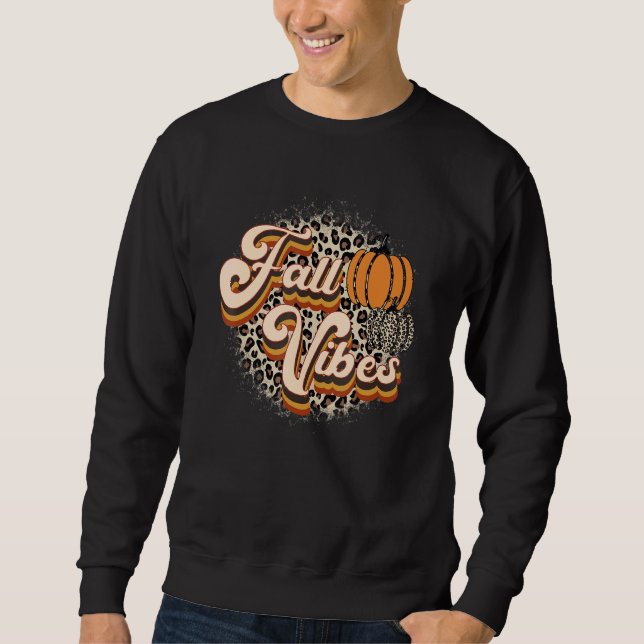 Retro Fall Vibes Leopard Pumpkin Happy Thanksgivin Sweatshirt (Vorderseite)