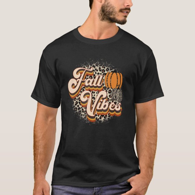 Retro Fall Vibes Leopard Pumpkin Happy Thanksgivin T-Shirt (Vorderseite)