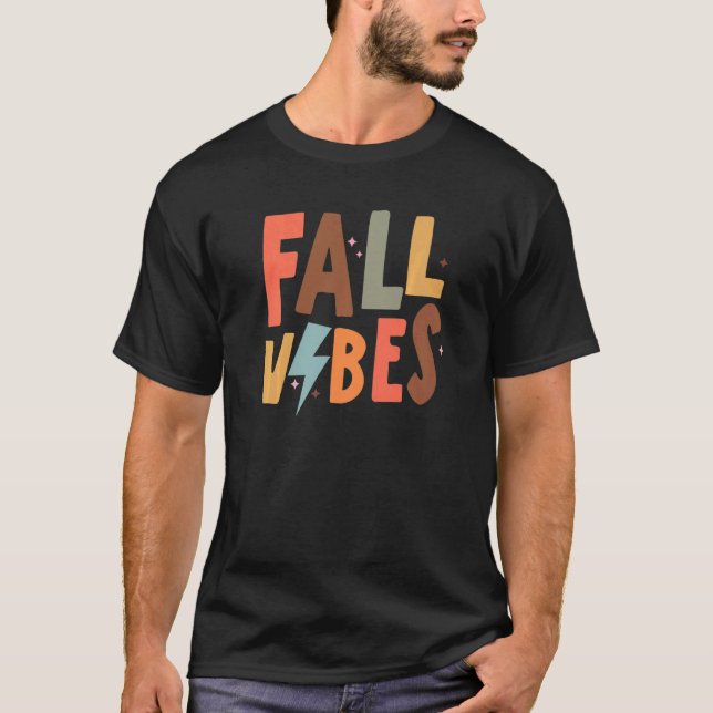 Retro Fall Vibes Lightning Bolt Happy Fall Thanksg T-Shirt (Vorderseite)