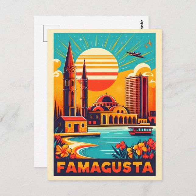 Retro Famagusta Beach Zypern Souvenirs und Geschen Postkarte (Vorne/Hinten)